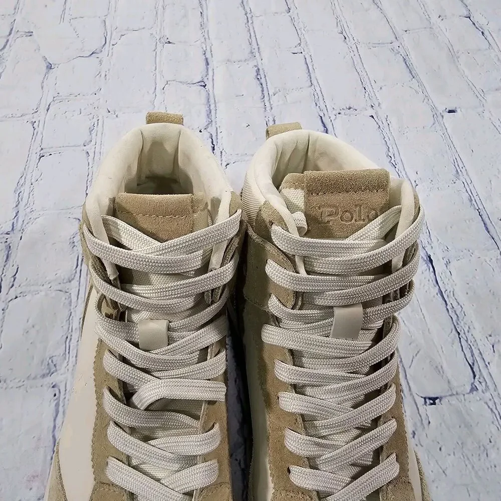 Polo Ralph Lauren MENS SZ 10.5 Court High Top Beige Suede Cow Leather Sneakers